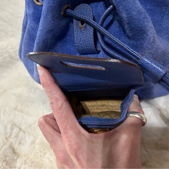 Gucci Blue Suede and Letter Bamboo Backpack - Picture 13 of 13